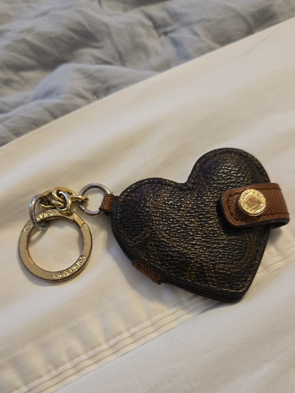Calvin Klein Brown Heart Coin Case Keyring with Gold Hardware